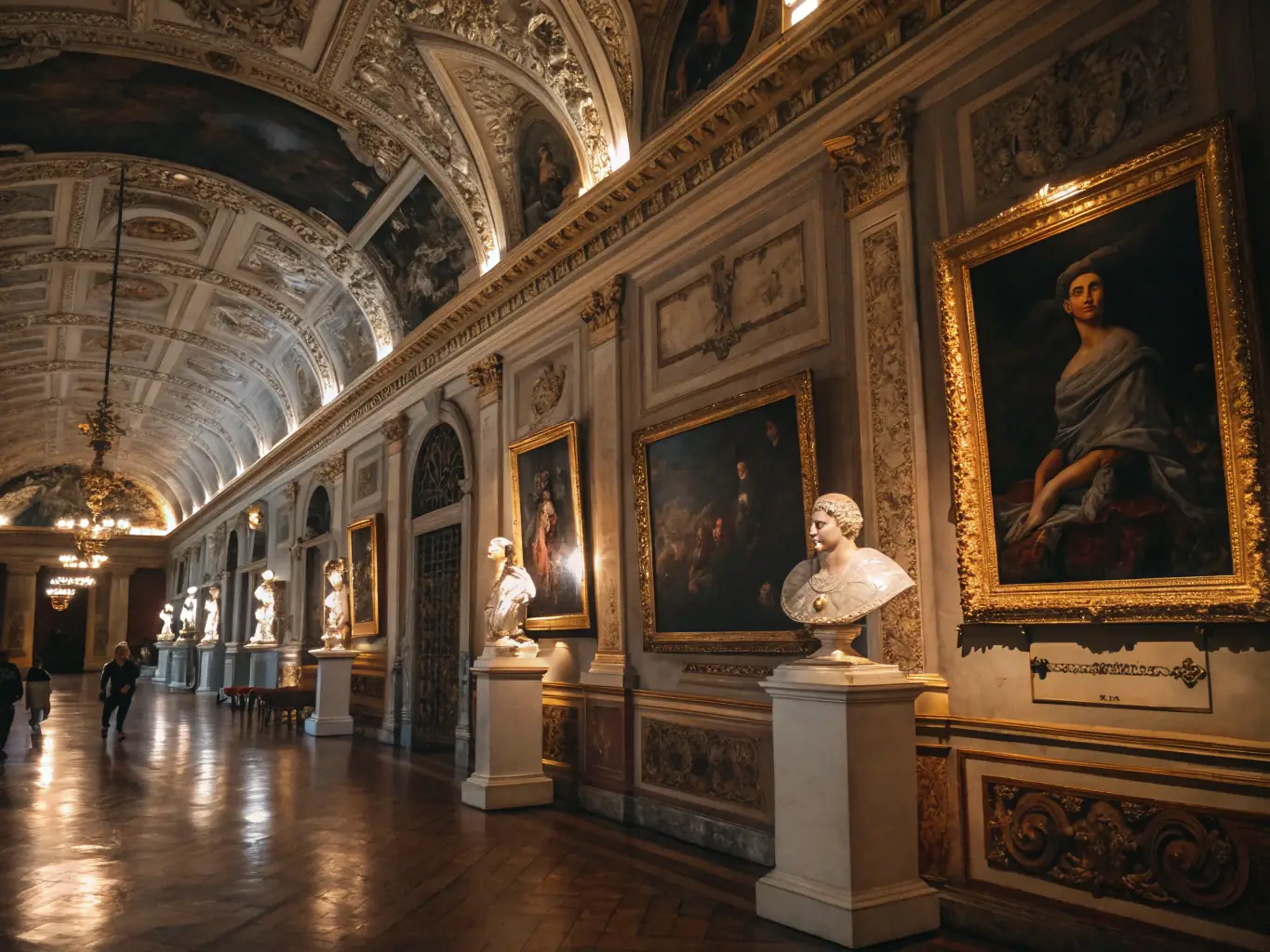 An interior shot of a grand hall within Château d'Ainay-le-Vieil, highlighting its exquisite furnishings and artwork, illustrating the opulence of French aristocratic life.