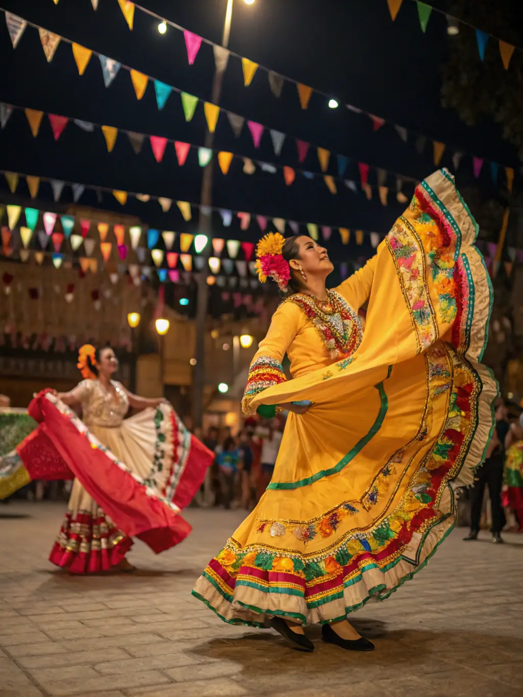 A photograph showcasing a cultural festival at Château d'Aulteribe, featuring traditional music, dance performances, and local food vendors.